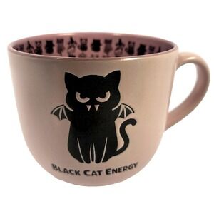 Better Living Black Cat Energy Pink Halloween Mug Bat Wings Cats Ceramic